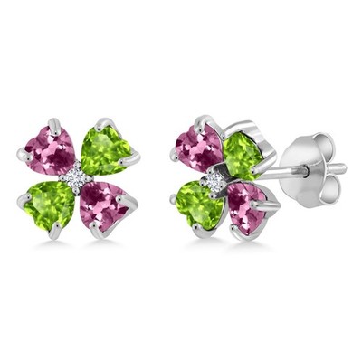 2.15 Ct Heart Shape Pink Tourmaline Peridot 925 Sterling Silver Lab Grown