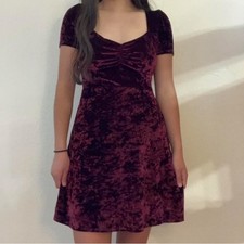 Urban Outfitters Burgundy Red velvetBaby Doll Style Mini Dress Size: S