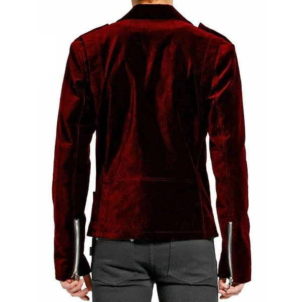 Chaqueta de motociclista gótica de terciopelo rojo punk fetiche EMO Foto 4 de 4