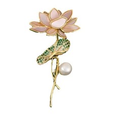 Unique lotus Flower Pearl Brooch Pin for Women, Rhinestone Lapel Pin Wedding Par