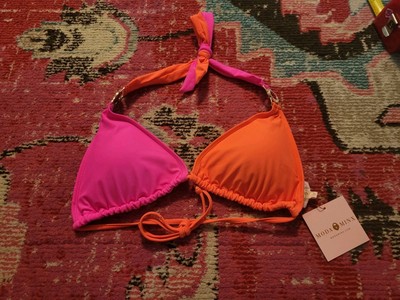 NEW NWT Moda Minx womens XL orange & neon pink rhinestone bra top festival swim