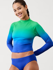 New Athleta L North Point Crop Rashguard Monroe Ombre Cool Large