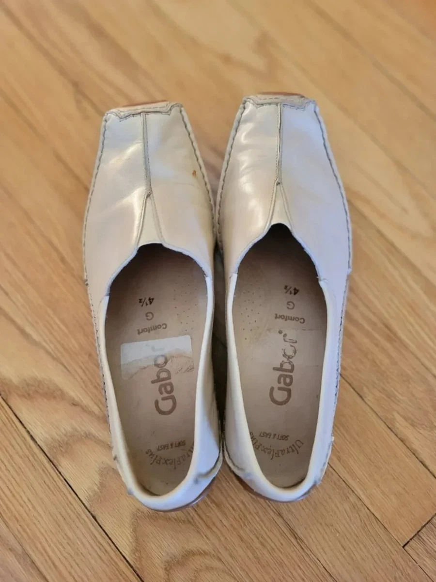 Gabor Comfort G Women's Loafers Size US 7 UK 4.5 Cream Leather Square Toe Slip O
