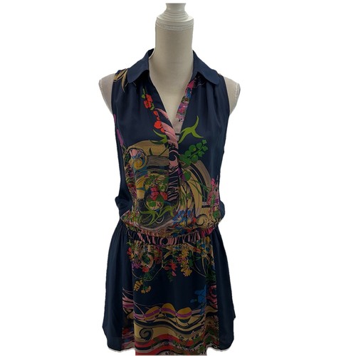 Vestido Leifnotes Estampado Floral Seda Talla 8 Sin Mangas Informal Fiesta Bolsillos Azul Arte - Imagen 2 de 8