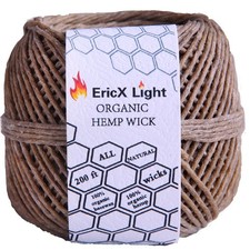 EricX Light Organic Hemp Wick,200 FT Spool,Well Coated with 200 ft, Brown
