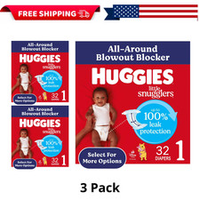  3 Pack Huggies Little Snugglers Baby Diapers, Size 1 8-14 lbs , 32 Count