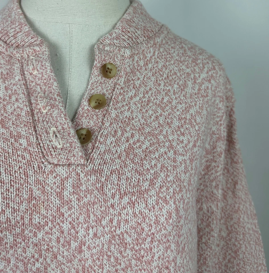 Vintage 90s Lands End Henley Sweater Womens Medium Heathered Dusty Pink USA Made - Image 3 of 4