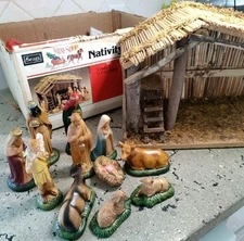 Nativity Sears Roebuck Stable/11 Holy Family Kings Shepherd Christmas Vintage 