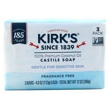 Kirk's Natural Gentle Castile Bar Soap Fragrance Free 3 pack