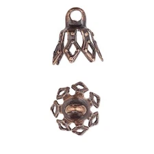 10 Bell Bead End Charm Caps with Loop & 7 Filigree Prong Legs Plated Brass Metal