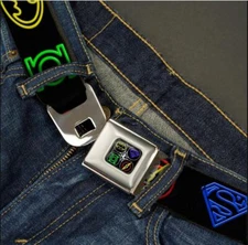 Buckle Down Seatbelt Belt Justice League Electric Neon Logos DC Comics Superhero