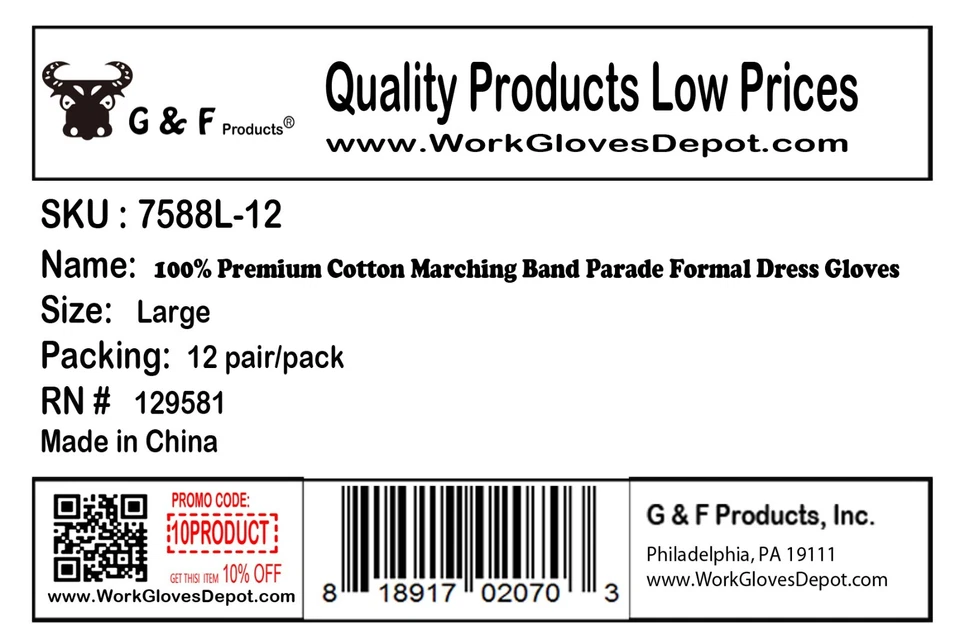 Guantes de vestir formales 100 % algodón blanco premium banda de marcha desfile Foto 3 de 4