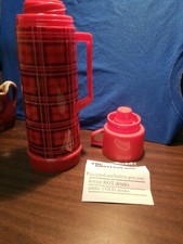 Vintage Red Plaid Aladdin Thermos Decanter 1 Pint 1970's RETRO MADE IN USA