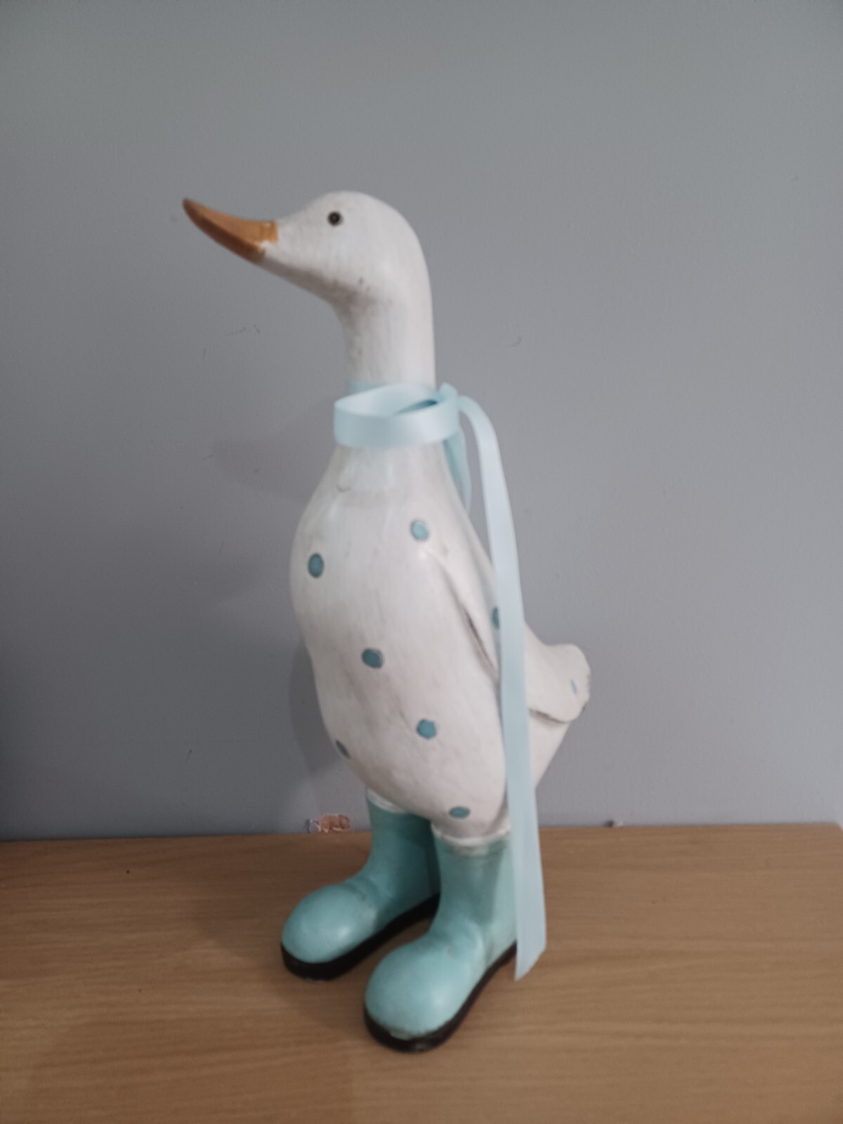 David's Ducks Large White Duck Aqua Polka Dot Shabby Chic Ornament Gift