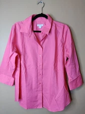 Lady Hathaway women's XL blouse pink color collared button up 3/4 sleeves