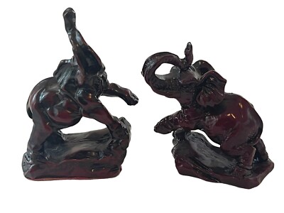 Handcrafted Red Resin Elephant Figurine Lacquer Chinese Statue Bull Elephant Lot