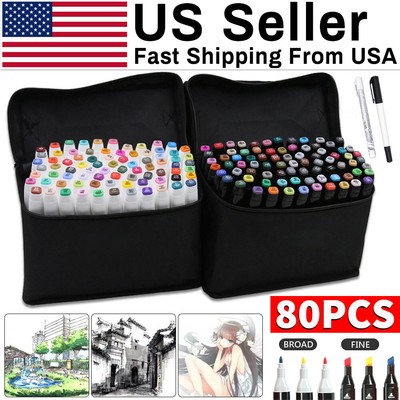 80 Color Alcohol Marker Pens Permanent Drawing Dual Tip Markers For Coloring