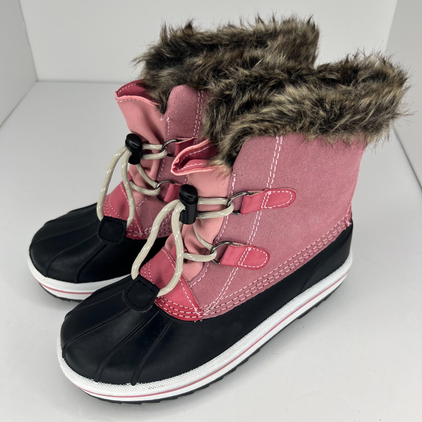 Cat & Jack Unisex Pink Thermolite Youth Leather Lace Up Size 2 Snow Boots