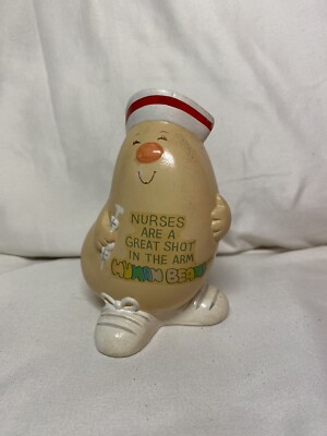 Vintage 1981 Ceramic Enesco I m A Human Bean Figurine  Nurses Are The Greatest 