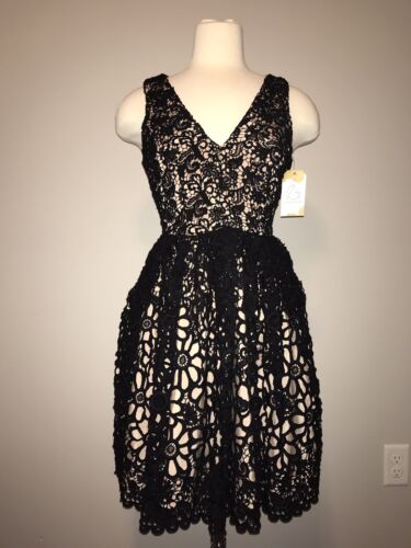 French Connection Black Floral Lace Fit & Flare Dr