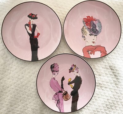 Set of 3 Paris France fashion salad plates, Tres Chic ladies with hats - Rosanna