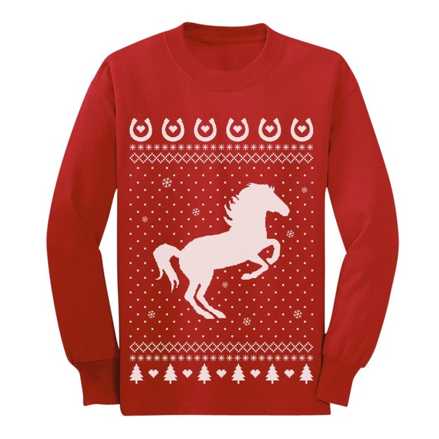 Ugly Christmas Sweater Love Horses Youth Kids Long Sleeve TShirt