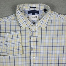 Tommy Hilfiger Shirt Mens 17 Blue Yellow Plaid Dress Button Up Long Sleeve