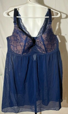 Adore Me 40 G Blue Baby Doll Nude Base Baby Doll Chemise  Wire Push Up New NWT