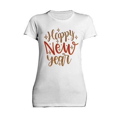 Damen-T-Shirt Neujahr Happy New Year Sterne Glitzer Glitzer Party Abend Feier