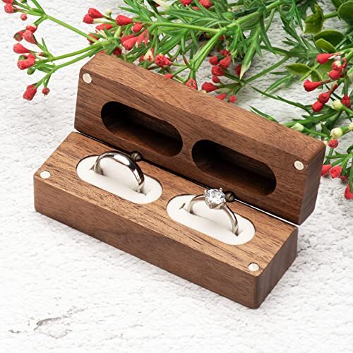 Wooden Double Ring Box for Wedding Ceremony Engagement, Ring Beige Inner - Picture 6 of 6