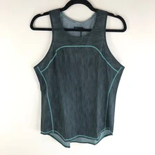 Janji Womens Helio Tech Singlet Tank Top Racerback Hi Low Sea Stripe Green L