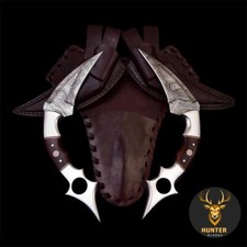 2 CUCHILLOS KARAMBIT, Par de cuchillos Karambit hechos a mano de acero Damasco con funda