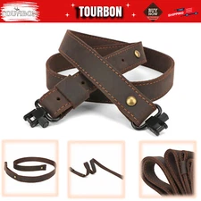 Buffalo Leather Rifle Sling Shotgun Strap+Metal Swivels Clip Set Shooting in USA