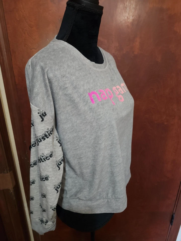 Justice Girls Gray Nap Game PJ's Set Fleece Long Sleeve Top PJ's Large (13/14). - Image 3 of 4