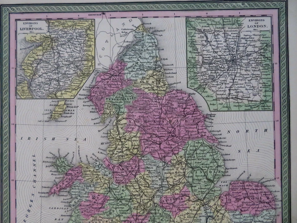 Inglaterra y Gales Reino Unido Londres Liverpool Cardiff c. 1850 Cowperthwait Mitchell mapa Foto 3 de 4