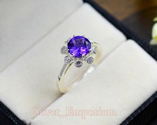 8MM Amethyst Natural Cut Gemstone 925 Sterling Silver Anniversary Ring For Women