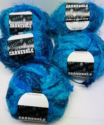 Feza Carnevale MetallicYarn Lot of 5 Blues 327 Nylon With Lurex New Vintage