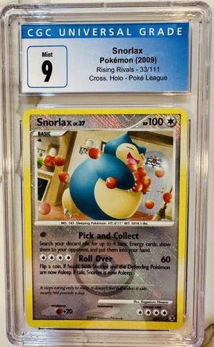 CGC 9-Gem, Snorlax (2009 Rising Rivals 33/111 Cross Holo Pokémon League)