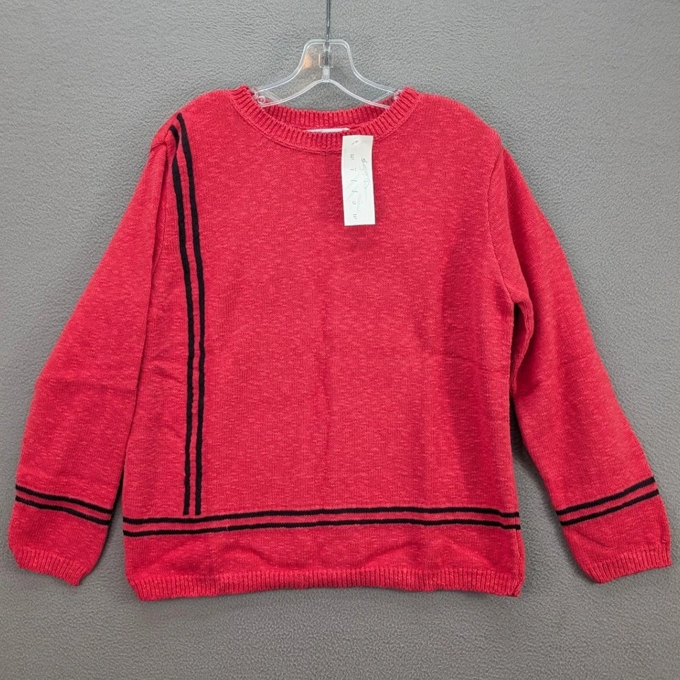 Suéter Willow Mujer Talla L Rojo Algodón Tejido con Rayas Negras Preppy Vacaciones Foto 2 de 4