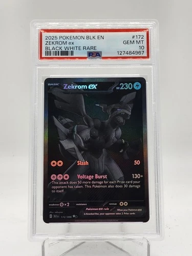 ZEKROM EX 2025 POKEMON BLACK BOLT #172 BLACK WHITE RARE PSA 10 Q0895