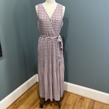 TAHARI Blue Tile Print Pleated Sleeveless Wrap Tie Dress Lined NWT $148 L LARGE