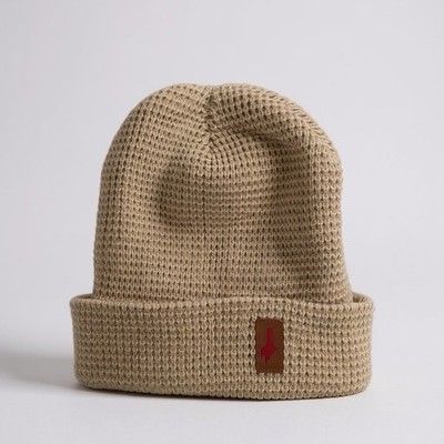 Makers Mark Beanie Hat Cuffed Knit Tan Bourbon Whiskey Logo Unisex