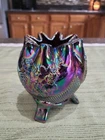 Vintage Fenton 1978 Carnival Glass Amethyst Grapevine Footed Rose Bowl