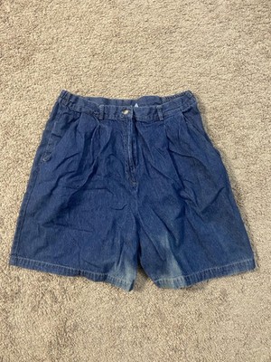 Classic Elements Denim Shorts Womens 14 Blue High Rise Pleated Elastic Waist