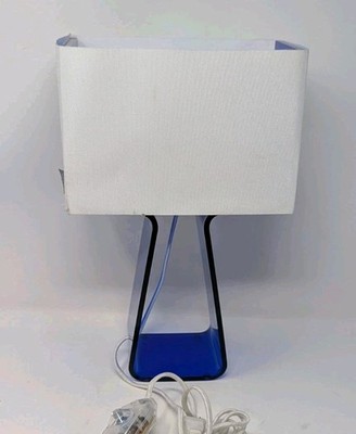 Pablo Tube Top Table Lamp Blue Cobalt Acrylic Base White Polyester Shade