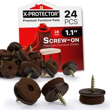 Screw-On Felt Furniture Pads 24 PCS - 1.1  Chair Leg Floor Protectors for