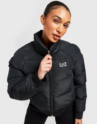 Rare emporio Armani womens bomber hoodie padded Jacket Black Gold EA7 Size L