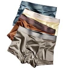 4PCS Men's Ice Silk Underwear Breathable Boxer Shorts Seamless Satin Soft Briefs