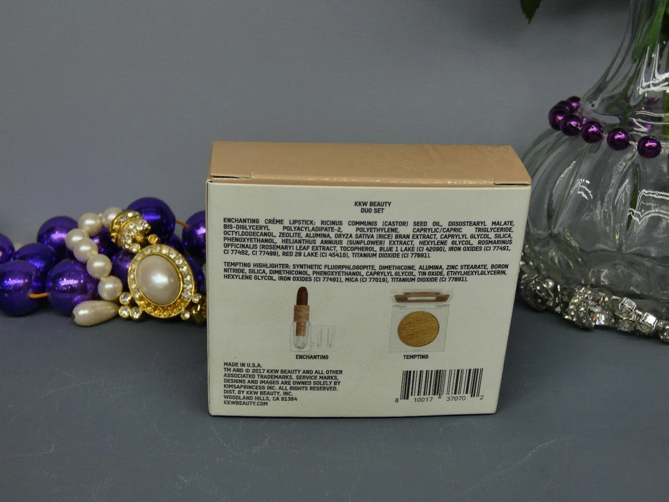 KKW Beauty DUO SET Enchanting Creme Lipstick Tempting Highlighter RARE 2017 NIB - Image 2 of 4