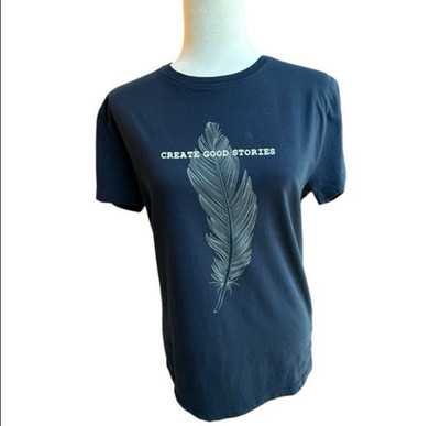 BEWAKOOF Navy Graphic Tee 100% Cotton Feather Design Create Good Stories Medium